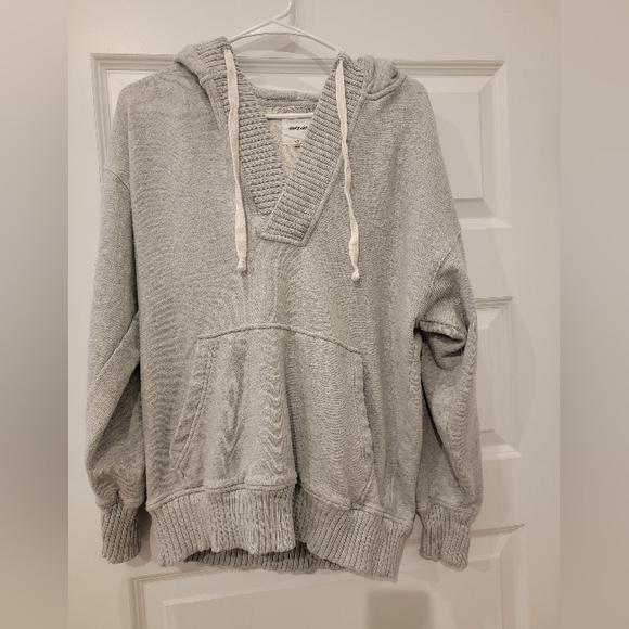 aerie Tops - Aerie Light Gray V-Neck Hooded Sweater Size XS